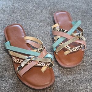 BAMBOO Multicolor Strappy Sandals Cheetah Leopard Snakeskin Pink Blue Strappy
